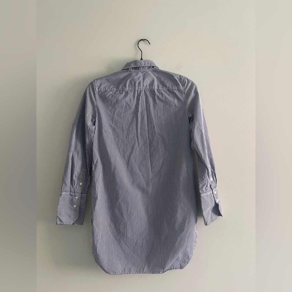 J.Crew Striped Button Down Shirt XXS Blue White Cotton Preppy High Low Hem - Picture 4 of 4